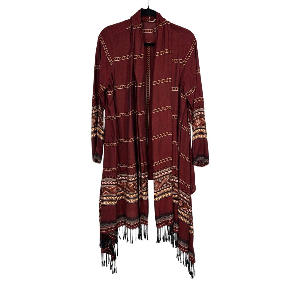 Soft Surroundings Womens Duster Cardigan Size S Long Sleeve Aztec Clay Red Boho - Picture 2 of 8